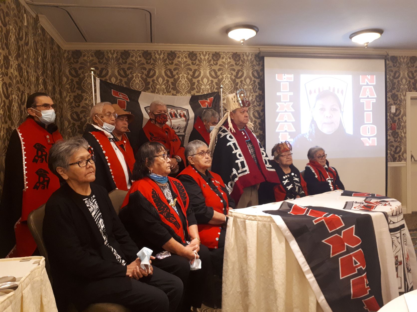 Gitxaała Nation members at the press conference launching litigation, Oct. 2021