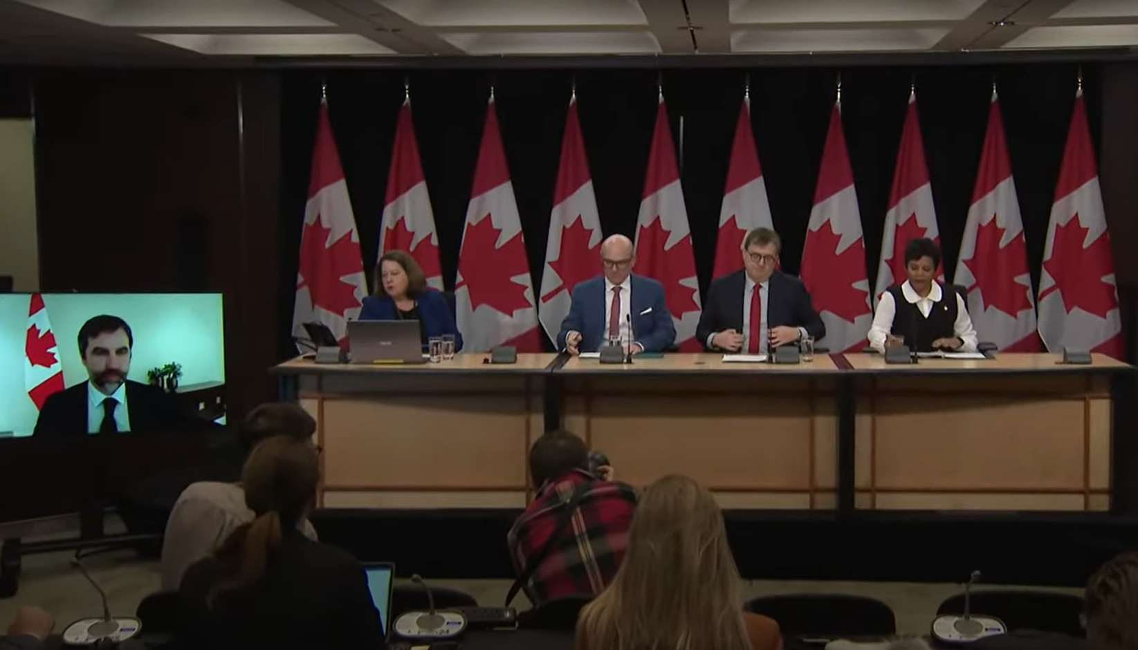 Press conference announcing the federal Emissions Cap Framework (screenshot) Parliament press conference with federal ministers announcing emissions cap
