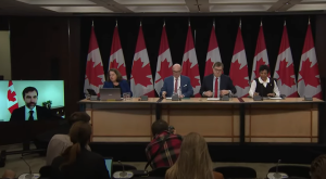 Parliament press conference with federal ministers announcing emissions cap