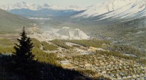 Cassiar townsite with tree shadow in foreground (Photo: Northern BC Archives, UNBC Accession No. 2000.1.1.3.13.04)